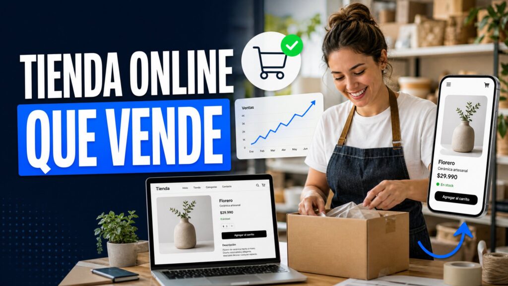 Dueña de un negocio preparando un pedido junto a una tienda online para diseñar una tienda online que venda
